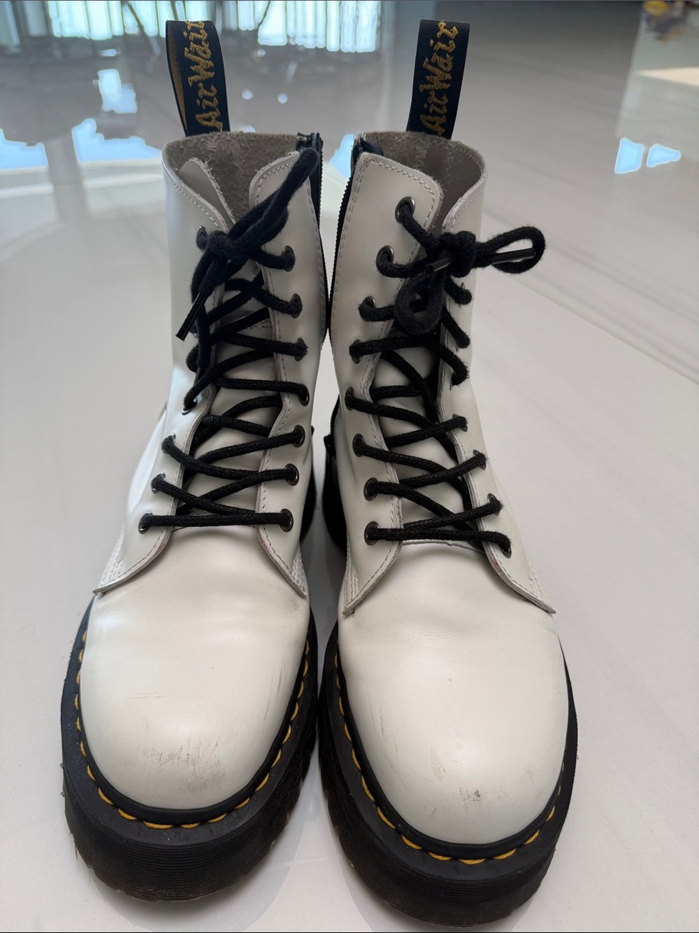 Dr. Martens White Leather Jadon Boots with Black Soles